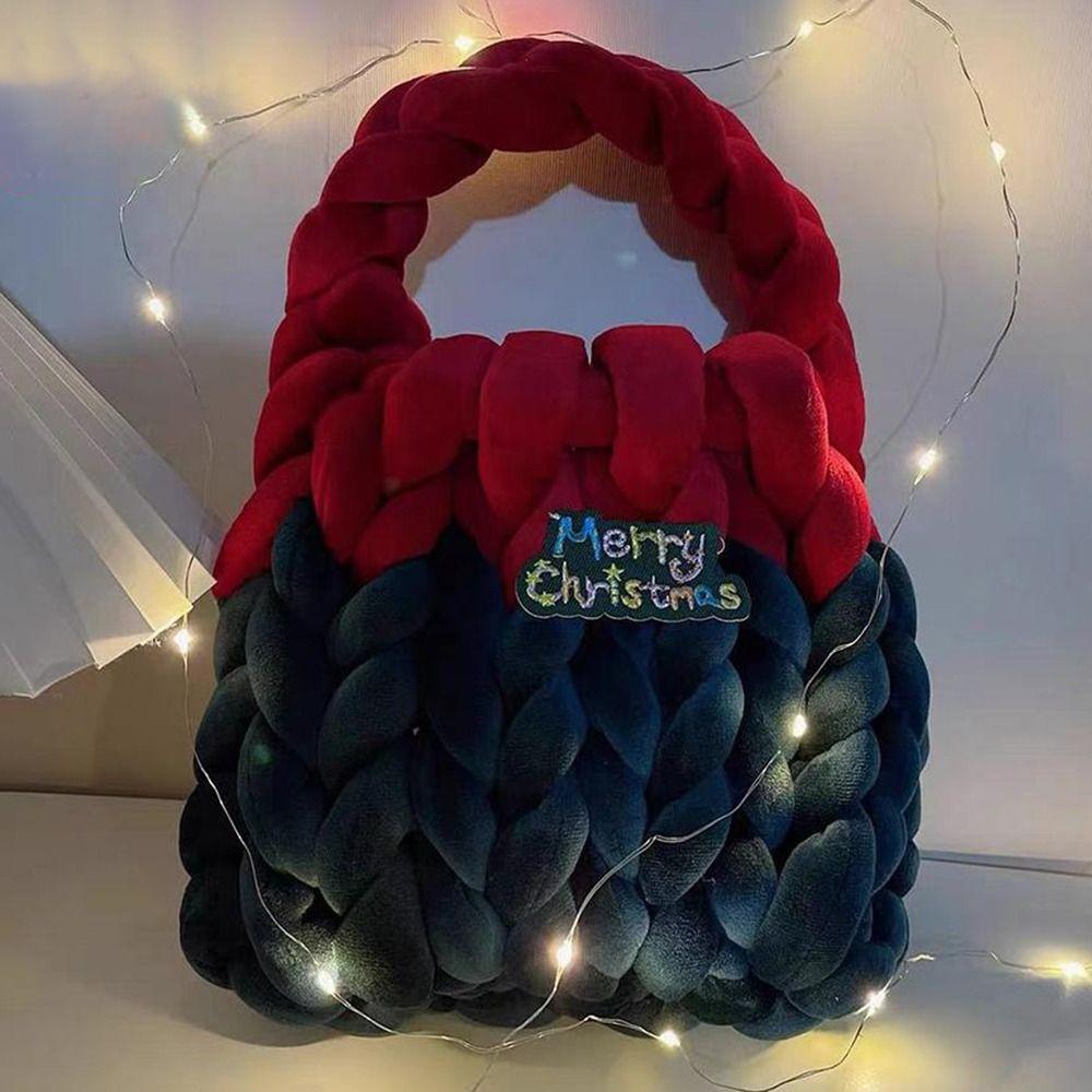 Large Capacity Christmas Handbag Hand Knitted Crochet Tote Bag Chunky Knit Bag  Christmas Gift