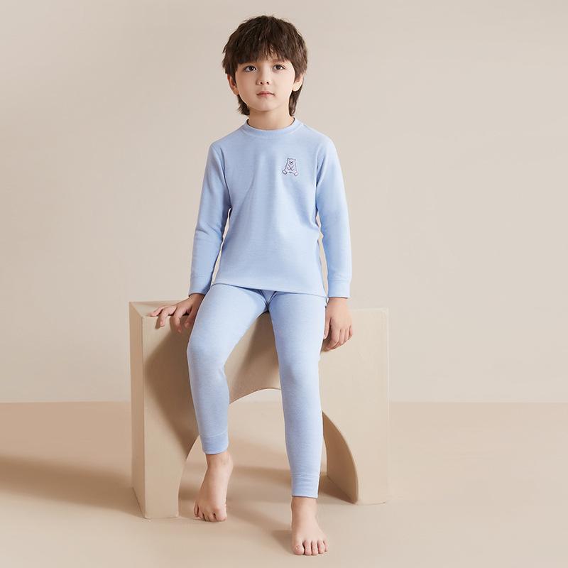 Children's Wool and Silk Thermal Underwear Set Boys and Girls Autumn Clothes and Pants German Baby Winter Double-Sided Fleece Pajamas