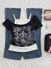 Y2K Millennial Spicy Girl Amerikanisches Retro Off-Shoulder Bedrucktes T-Shirt - Damen Sommer Kurzarm Top
