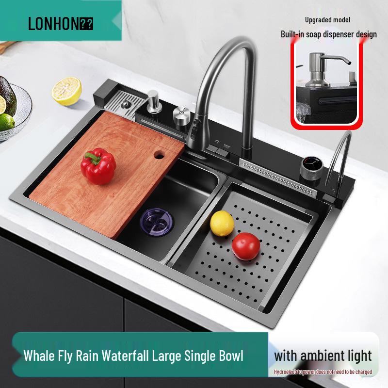 Whale Style Stainless Steel Multifunctional Kitchen Sink with Digital Display