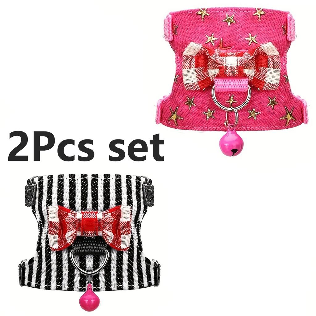2pcs/set Hamster Harness And Leash Walking Set, Small Pet Clothes With Bow Bells, Safe And Comfortable Padded Vest, Hamster Stri