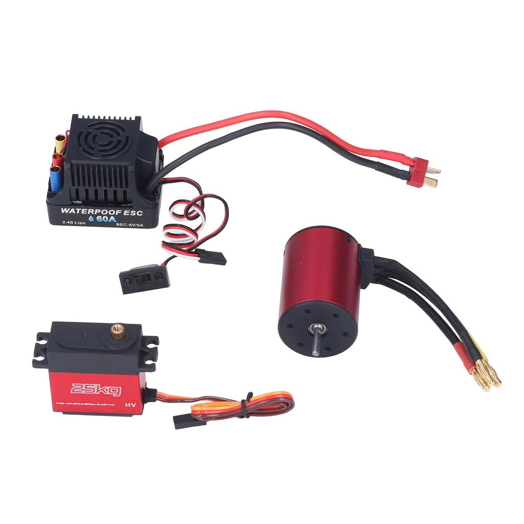 S3650 5200KV Brushless Motor Kit with 60A ESC 25KG Metal Steering Gear for 1 10 1 8 RC Car
