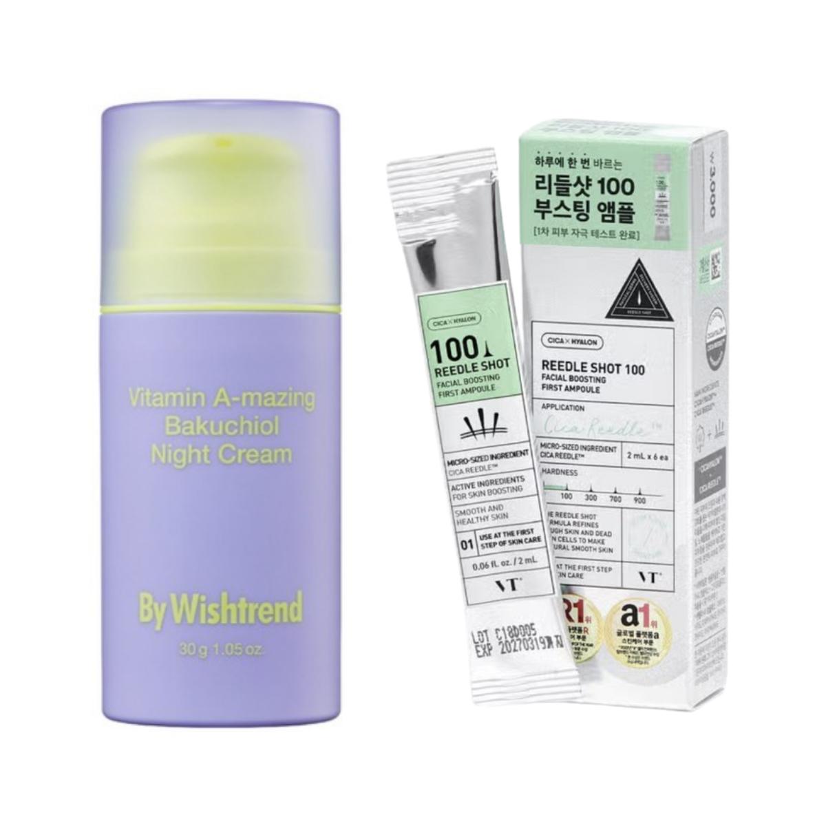 By Wishtrend Витамин A-mazing Ночной крем с бакучиолом 30 г + VT Reedle Shot 100 12 мл Набор Cream 30g + Reedle Shot 100 12ml