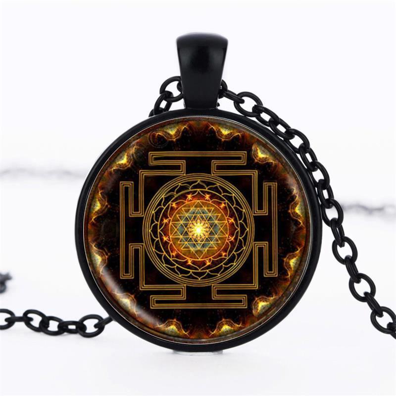 Sri Lanka Yantra Pendant Necklace - Vintage Sweater Chain