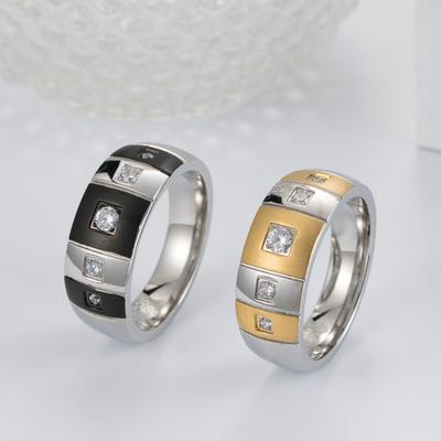 Brushed Diamond Inlaid Eccentric Curved Stainless Steel Ring Trendy Mens Gesture Jewelry