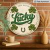 2D Flat - 1pc Round Sign, Vintage Aluminum Plaque with "Lucky Four Leaf Clover Horseshoe", "Lucky Charm Good Luck Blessing" Decorative Sign, Suitable