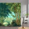 1Pc Bamboo Forest Bath Curtain - Serene Landscape With Tall Slender Stalks, Lush Green Foliage & Rolling Hills, Realistic Styliz