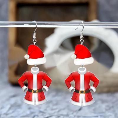Unisex Santa Claus Costume with Long Tassel Christmas Earrings and Santa Hat