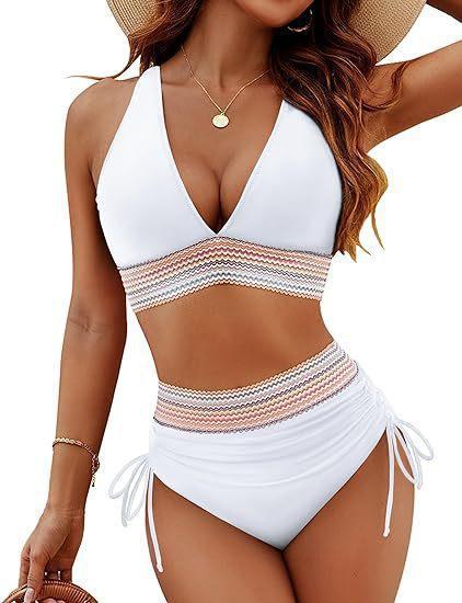 New women's split swimsuit sexy bikini high waist belly hanging neck tight swimsuit