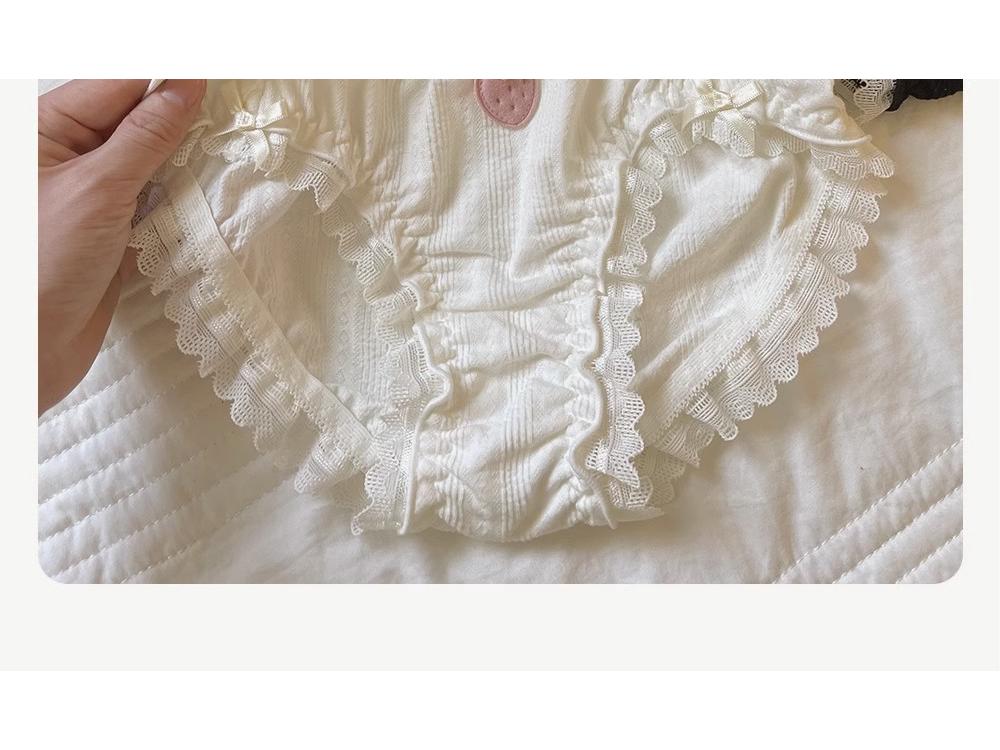 Japanese Sweet Strawberry Lace Trim Women's Panties - Cute, Comfortable, Soft Triangle Design for Summer.