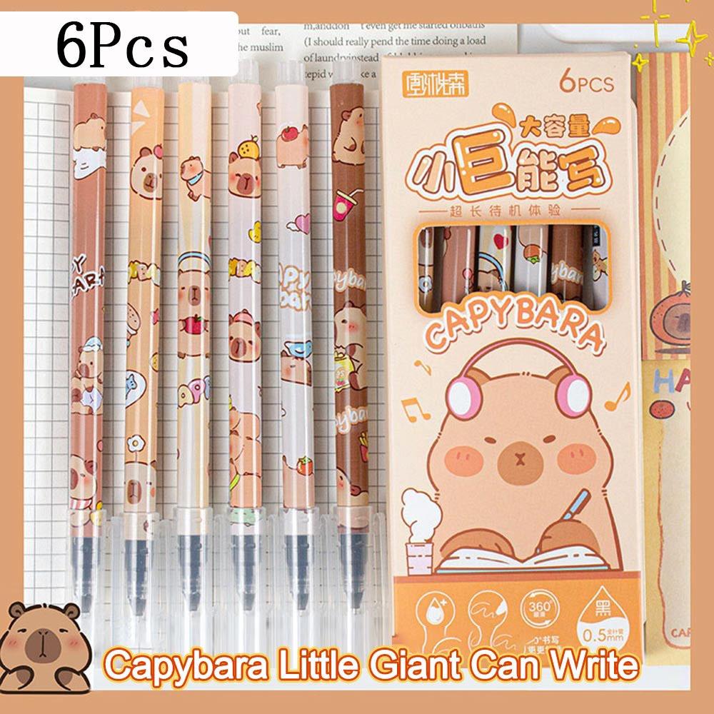 6Pcs 0.5mm Capybara Gel Pens Quick-drying Neutral Pen Cute Black Ink Pens  Writing Stationery