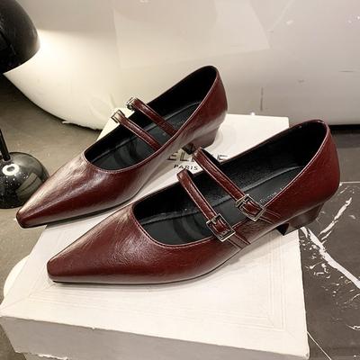 Retro Low-heeled Mary Jane Women's Shoes, New Pointed Thick Heels, Shallow Mouth Temperament Commuting Single Shoes Women