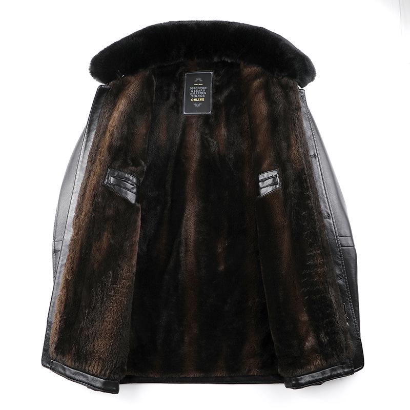 Men's Fur-Lined Leather Jacket with Plush Lining - Ideal Winter Wear for Middle-Aged and Elderly.