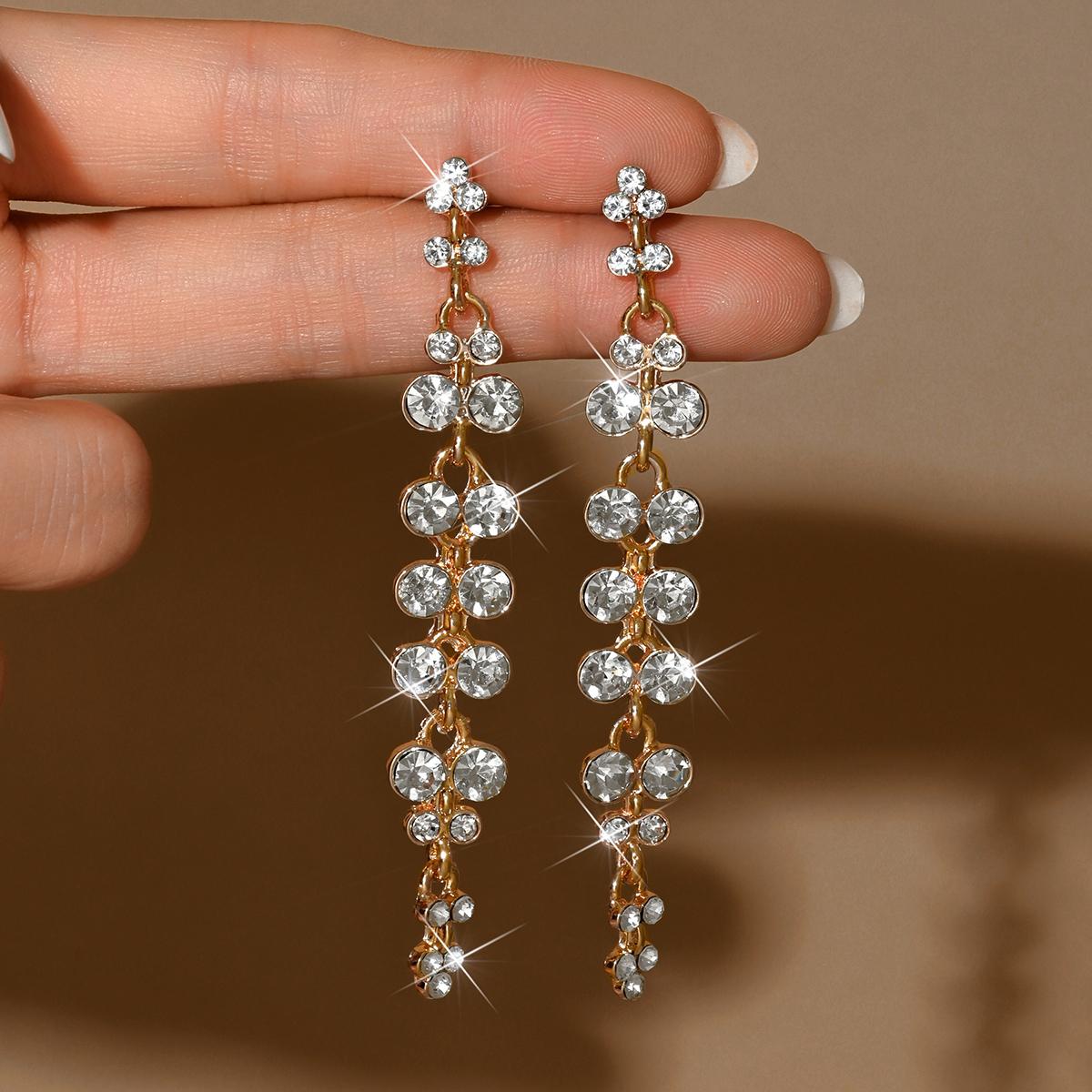 

High end temperament wheat ear earrings exquisite long style crystal inlaid willow leaf shaped earrings wholesale