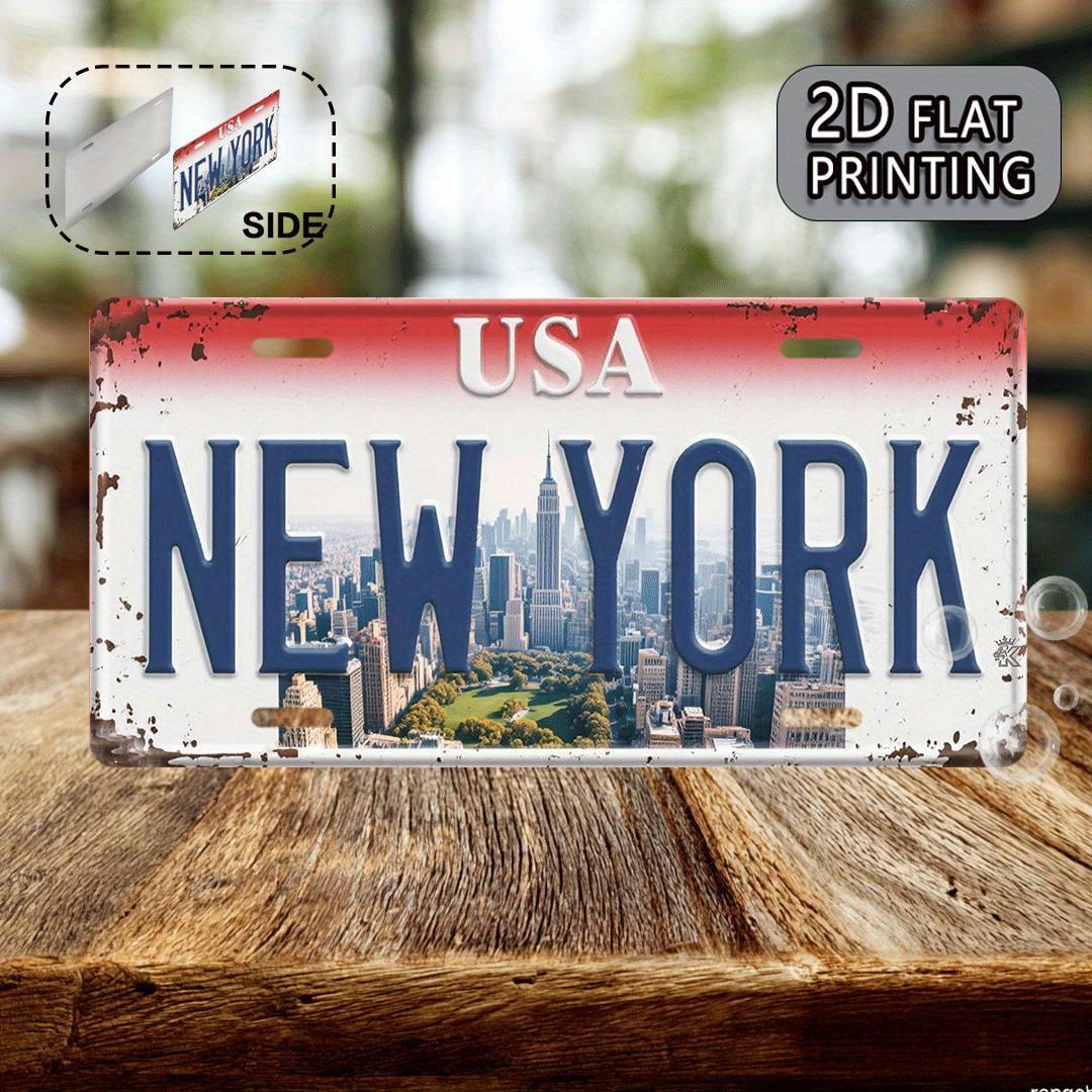 D Flat pc Retro New York Metal Plaque Frame Retro New York Skyline with Empire State Building Brushed Surface Wall Decor 15x30cm(5.9x7.8inch)