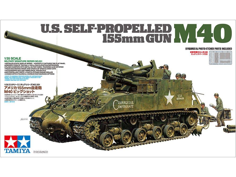 Tamiya 1/35 Military Miniature Series No. 351 U.S. Army 155mm M40 Self-Propelled Gun Big Shot Plastic Model 35351