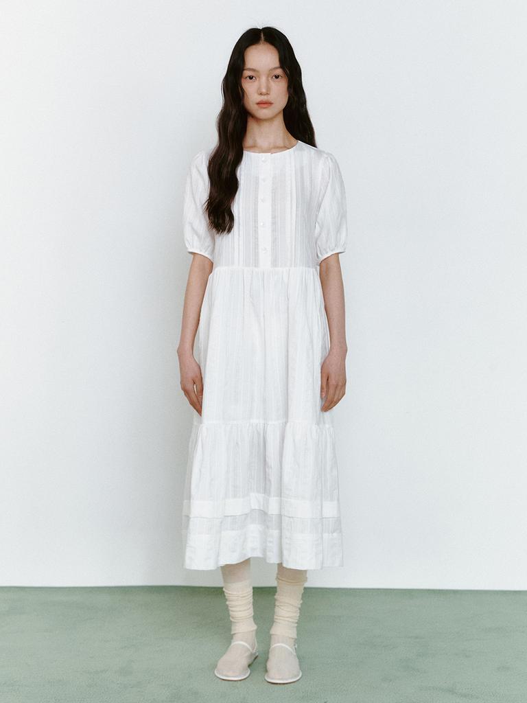GANISONG Forest Fairy Button Dress_Cotton White