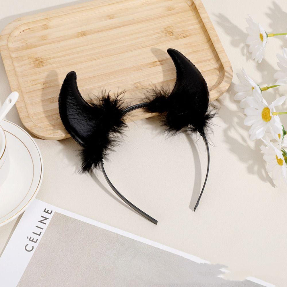 Cosplay Ox Horns Headband Headpiece Demon Hair Hoop Puffy Halloween Hair Band  Kids