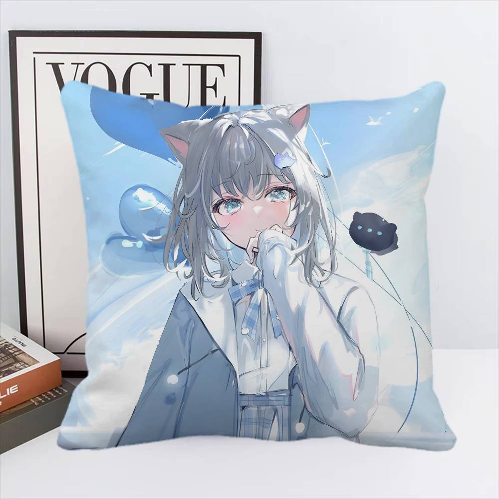 Cute NNachoneko Anime Girl Pillow Case Square Pillow Bedroom Sofa Leisure Comfort Cushion Car Home Decoration
