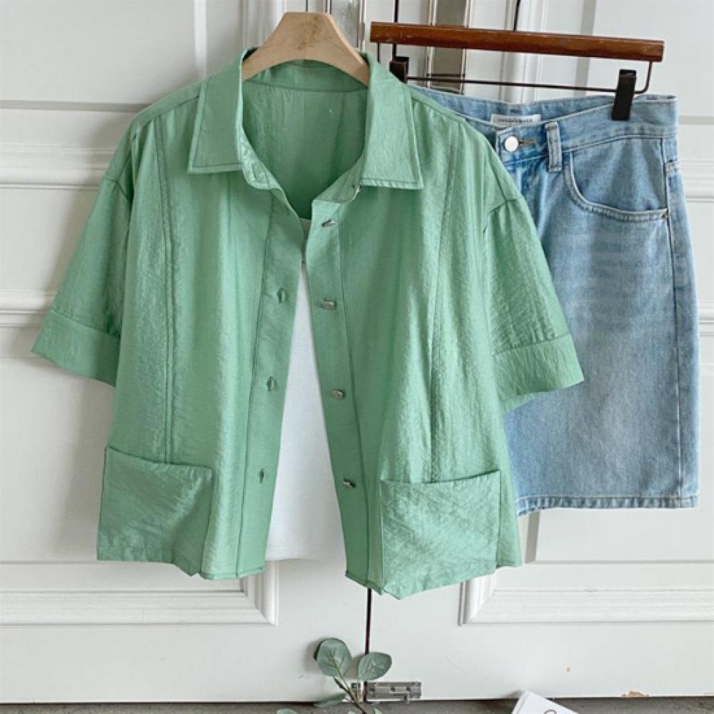 New Arrivals Open Run Women Semi Crop Pintuck Casual Blouse
