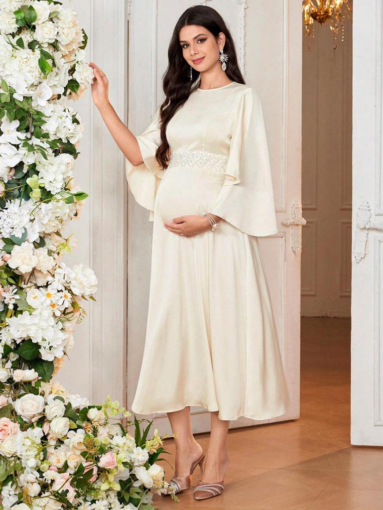 Elegant Flare Sleeve Round Neck Maternity Dress