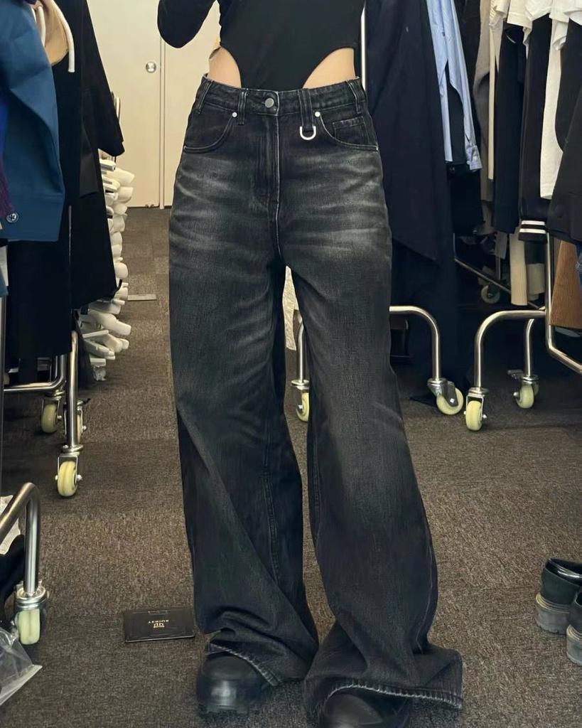 Vintage Black Wide Leg Jeans Women Oversized High Street Korean Fashion Baggy Denim Trousers Grunge Y2k Female Hip Hop