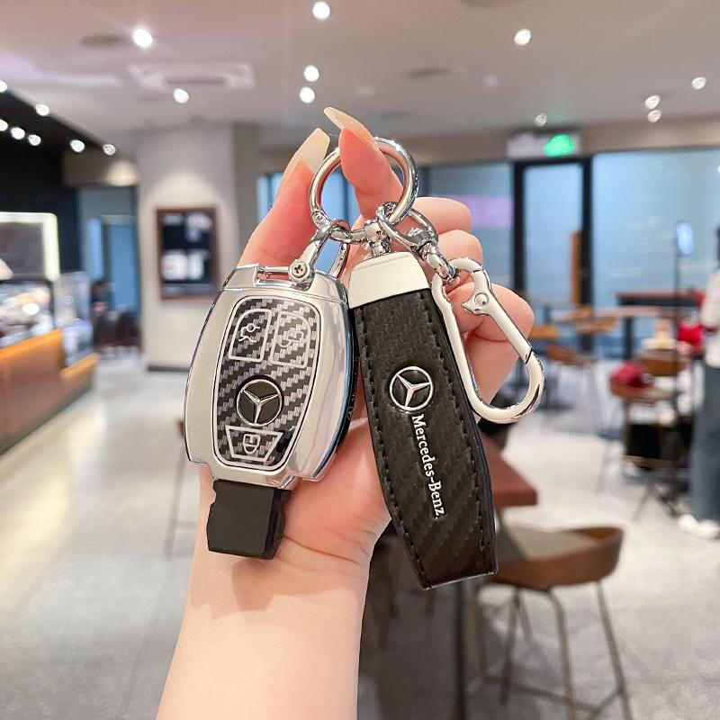 Leather Car Remote Key Case Cover For Mercedes Benz A C E S G Class GLC CLE CLA GLB GLS W177 W205 W213 W222 X167 AMG Keychain