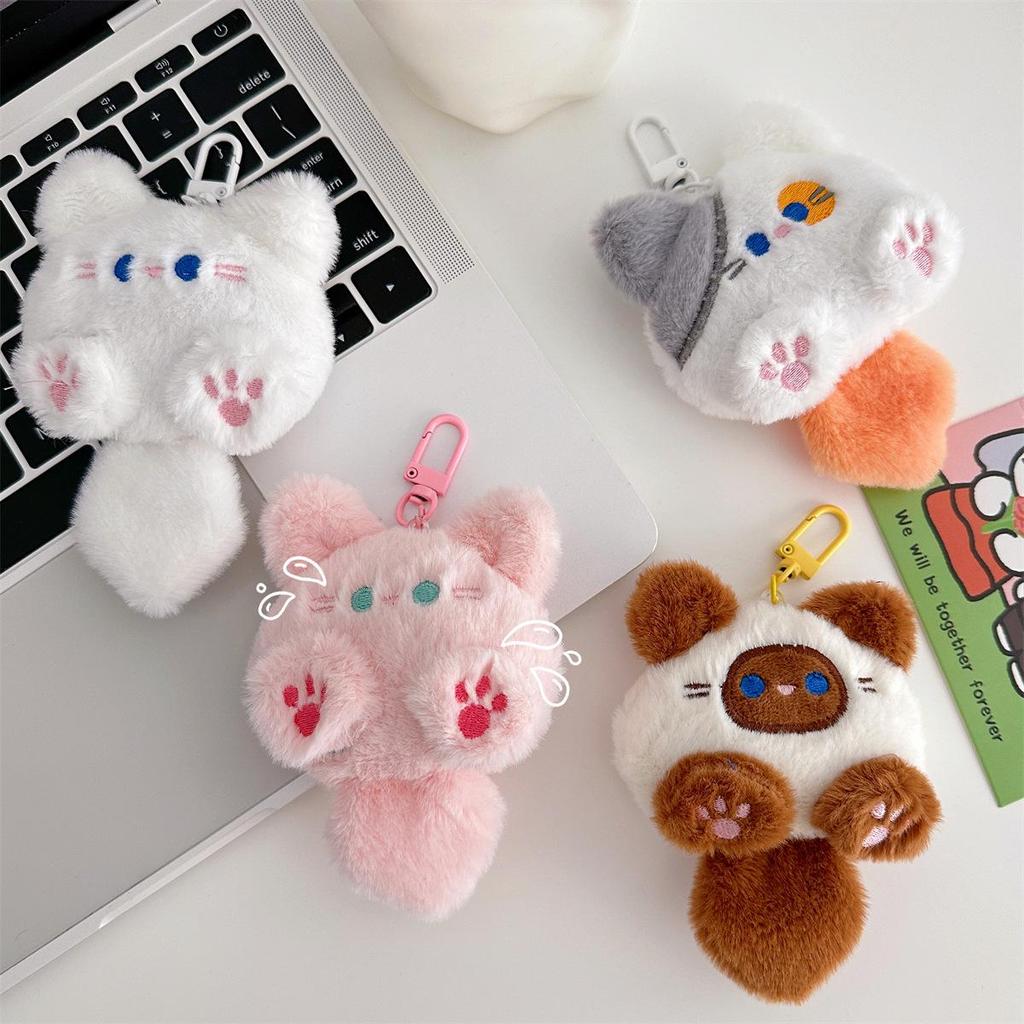 Cute Fluffy White Cat Ball Keychain Pendant - Cartoon Bag Charm with Small Doll Clothes