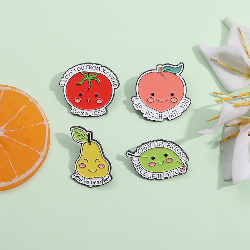 You're Pearfect Enamel Pin I Love You From My Head Cute Fruits Peaches Pears Tomatoes Brooch Lapel Badge Creative Wholesale Gift