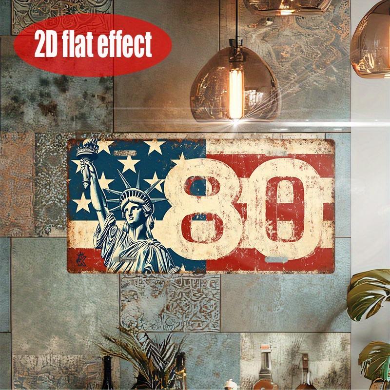 

D Flat pc Vintage Metal Sign Retro Americana Wall Decor with Statue of Liberty Numeric Code Ideal AmericanThemed Gift 15x30cm(5.9x7.8inch)