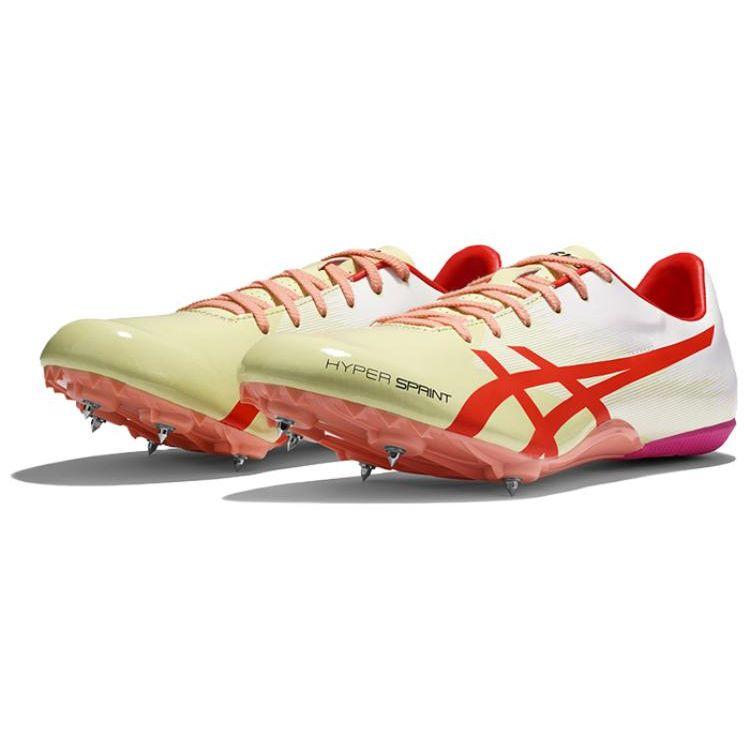 Asics Hyper Sprint 7 Professional Competition Leather Low Top Sprinting Shoes Men sneaker White Yellow 1093A194-301