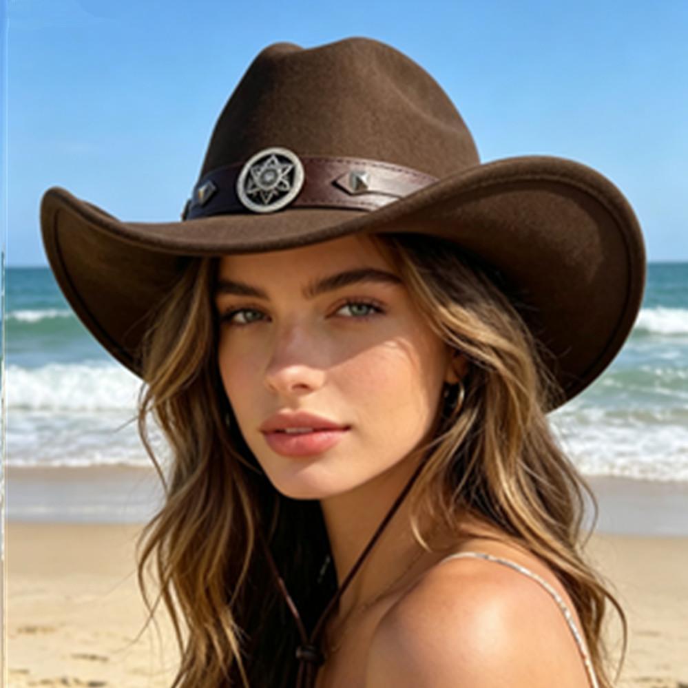 Tibetan Top Hat, Ethnic Style Bull Head Label, Western Cowboy Hat, European and American Retro Riding Hat, Integrated Forming Woolen Hat