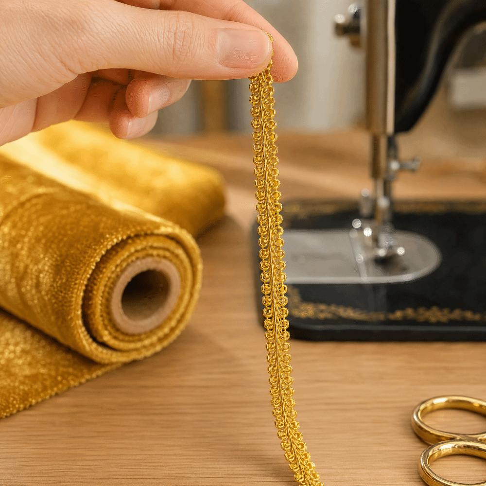 Gold Silver Tone Flat Weave Ribbon Centipede Design Garment Accessory Lace  Stage Outfit Make