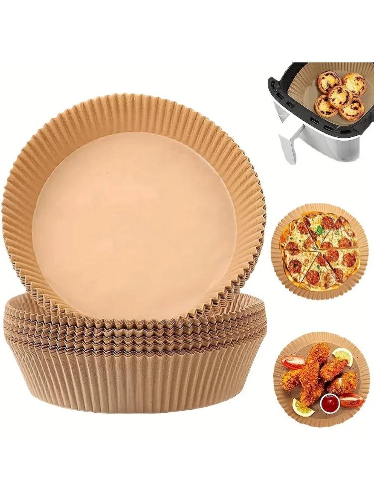 50Pcs Air Fryer Paper Round Special Paper Food Silicon Oil Paper Premium Disposable Air Fryer Liners Non-Stick Baking Paper