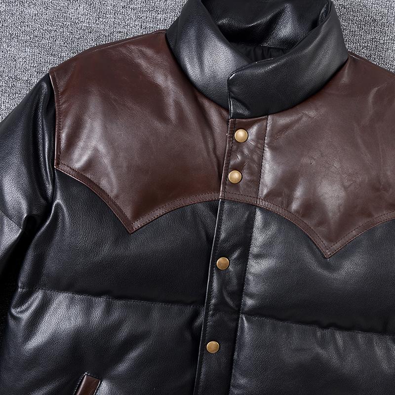 Thick Men Cowhide Leather Jacket Warm Genuine Cow Leather Duck Down Coat For -25~0 Degree Winter Clothing