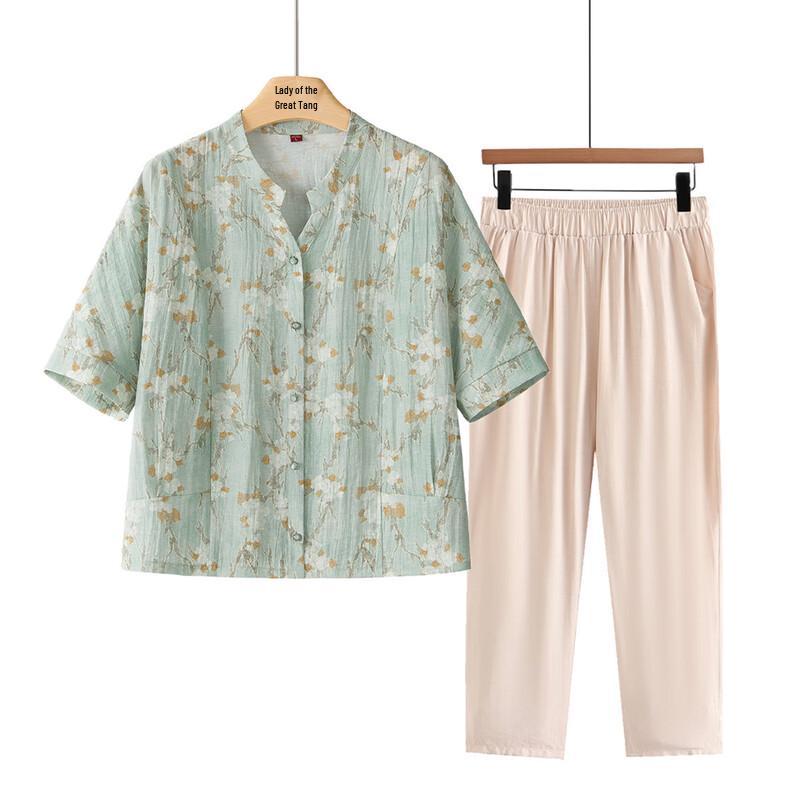 Datang Furen Elderly Women s Summer Lapel Short Sleeve Set 5XL