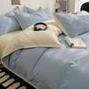Washed Cotton 4 Piece Bedding Set Full Size Flat Fitted Sheet Quilt Cover Duvet Cover Set Soft Breathable Couple Bed Linen