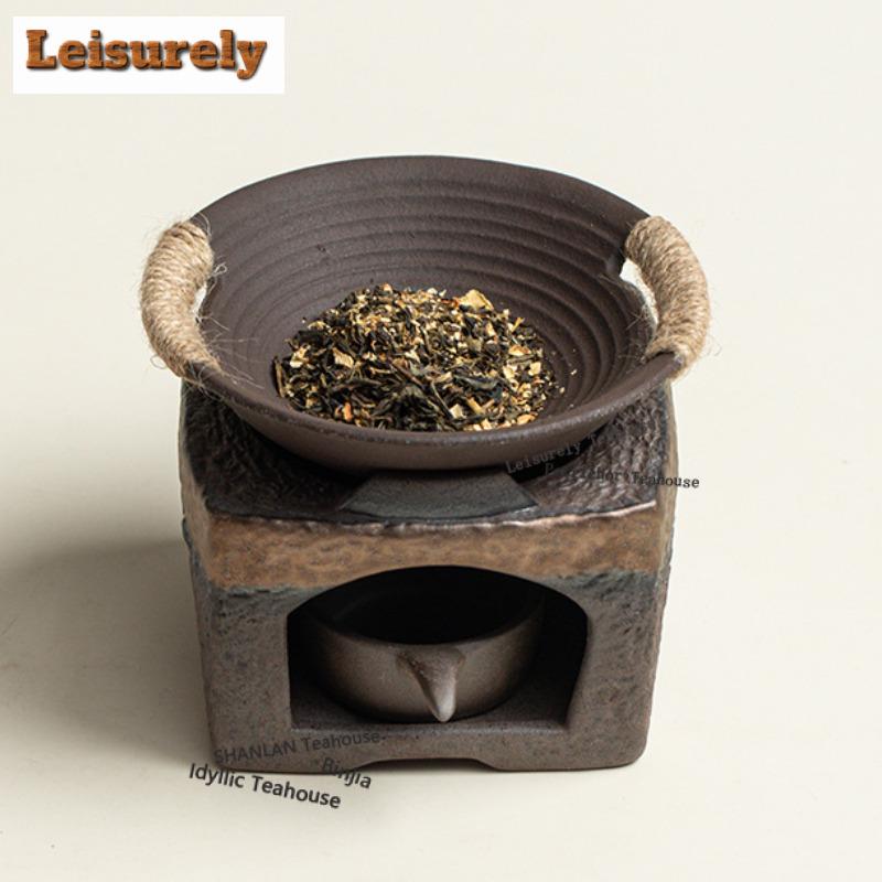 Double-ear Roasting Bowl Coarse Pottery Tea Roaster Aroma Enhancer Ceramic Porcelain Plate Tea Set Craft Ornaments Accessories