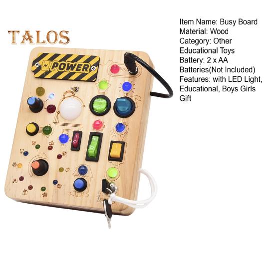 LED Light Switch Busy Board Toddler Light-up Switch Control Wooden Board Fine Motor Skills Kids Educational Learning Activity Game Board Toy