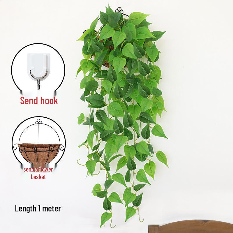 Pothos Wall Hanging Decoration: Trailing Artificial Vines & Spider Plant Basket for Indoor Use