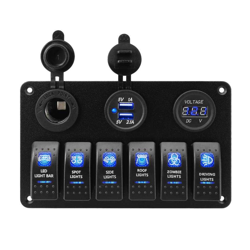 5/6/8/10 Gang Switch Panel 12v 24v 15A Fuse Circuit Breaker for Car Marine RV Yacht With 4.2A Dual USB Charger Socket Voltmeter
