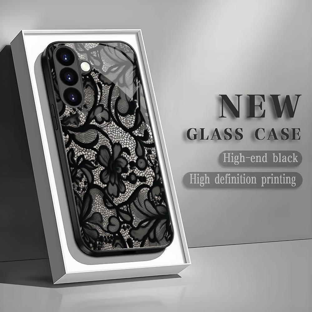 Custodia per telefono in vetro temperato con motivo in pizzo adatta per Samsung Galaxy S26 S25 S24 S23 S22 S21 S20 FE/Ultra/Plus antiurto