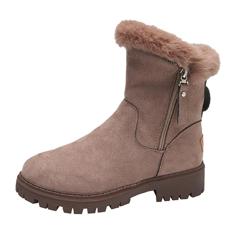 

Осенне-зимние зимние сапоги средней высоты из искусственной кожи для женщин, трансграничные сапоги большого размера с меховым бархатом и толстым каблуком 35-43 40 коричневый