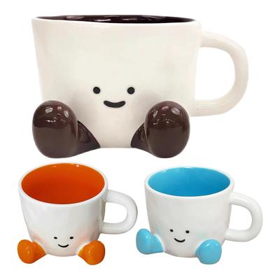 Cartoon-Kaffeetasse mit Henkel Keramik-Kaffeetasse Charmantes Gesicht mit niedlichen Füßen Wasserbecher Geburtstagsgeschenke Büro Heimdekoration