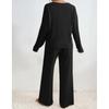 Women's Set of Loose Casual Long-sleeved V-neck Pit Striped Brushed Top and Trousers 2-piece Set