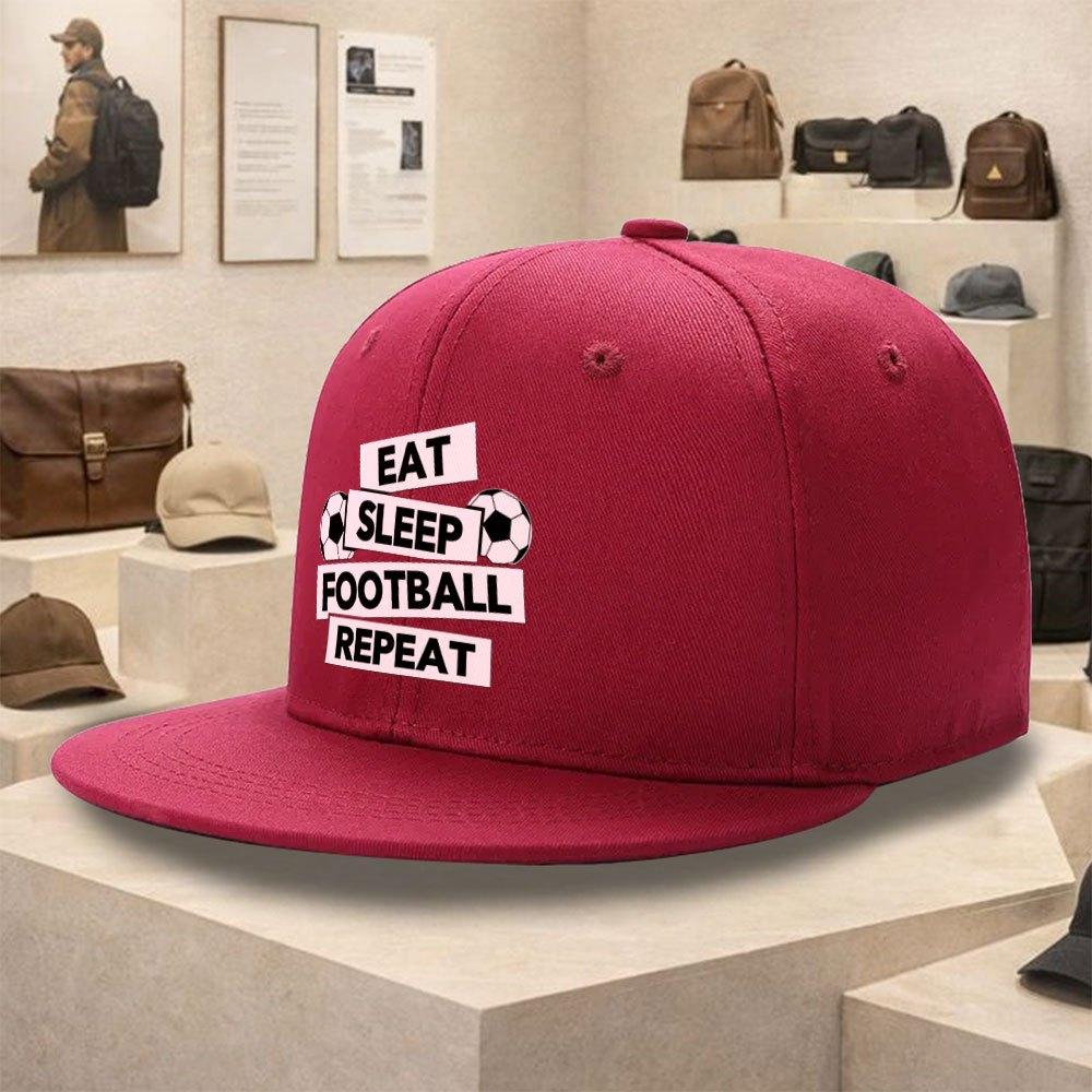 Eat Sleep Football Repeat Graphic Baseball Cap Polyester Unisex Snapback Hat Casual Street Style