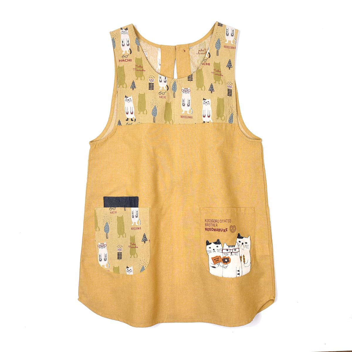 

Kusuguru Japan Apron Cat Round Button Ribbon Open Apron 236503 Yellow M~L