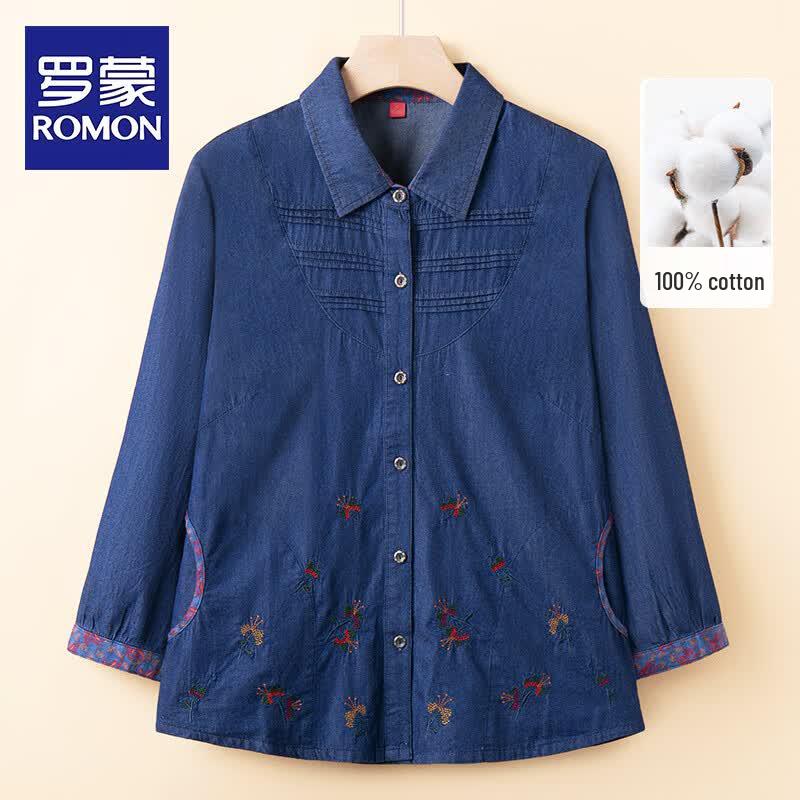 Женская джинсовая рубашка Romon с рукавом 3/4 5XL джинсовый синий