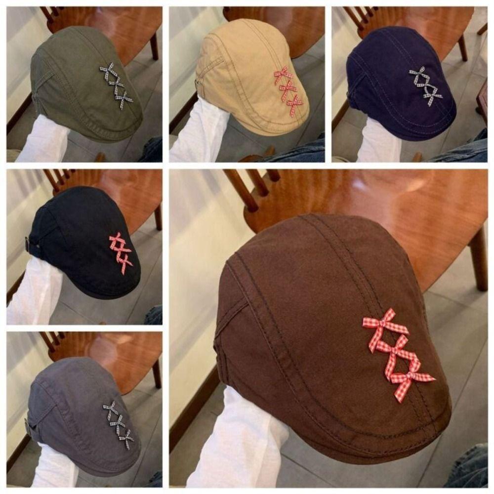 

Breathable Women Painter Hat Solid Color Female Artist Hat Fashion Bow Retro Beret Cap