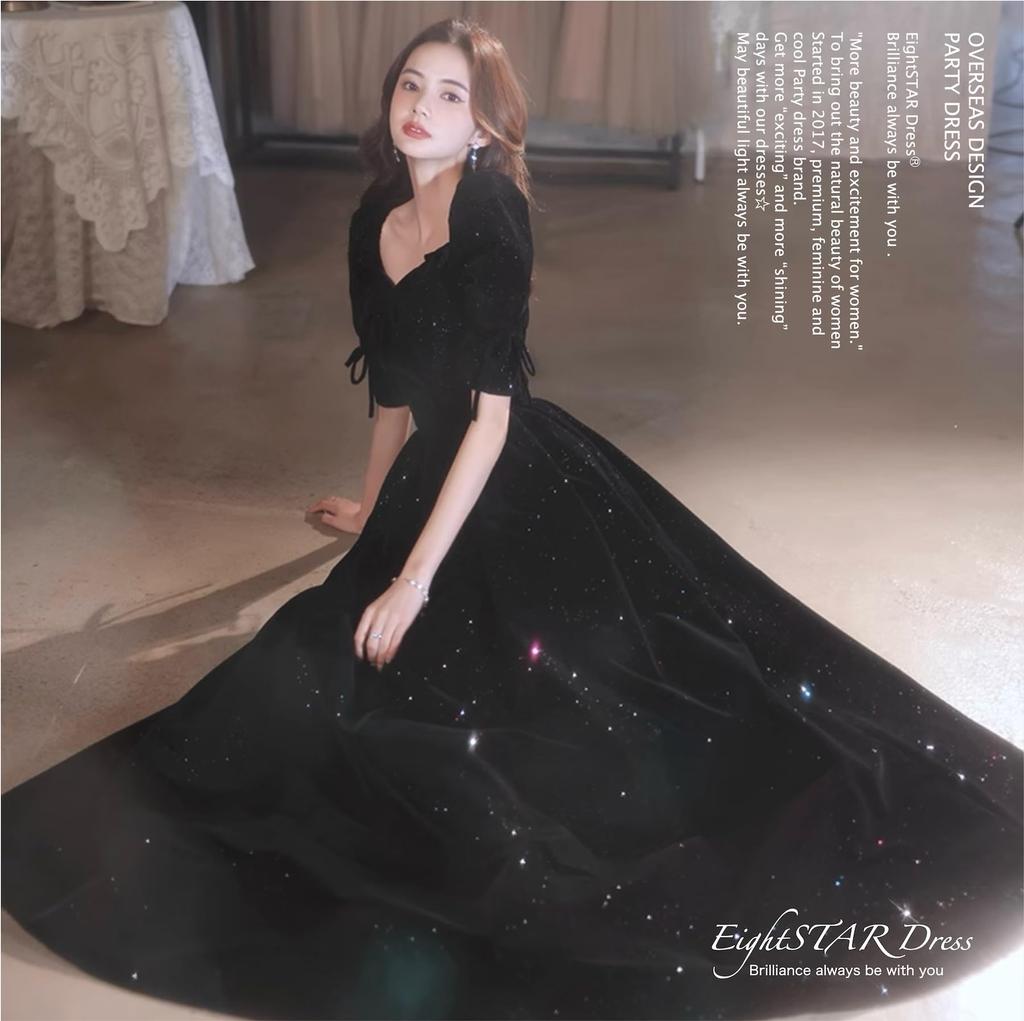 Party Long Evening Piano Formal Puff Half 30s [EightSTAR Dress] Dress, Length, Dress, Recital, Concert, Black, Adults, Dress, Maxi, Sleeves, Sleeves,